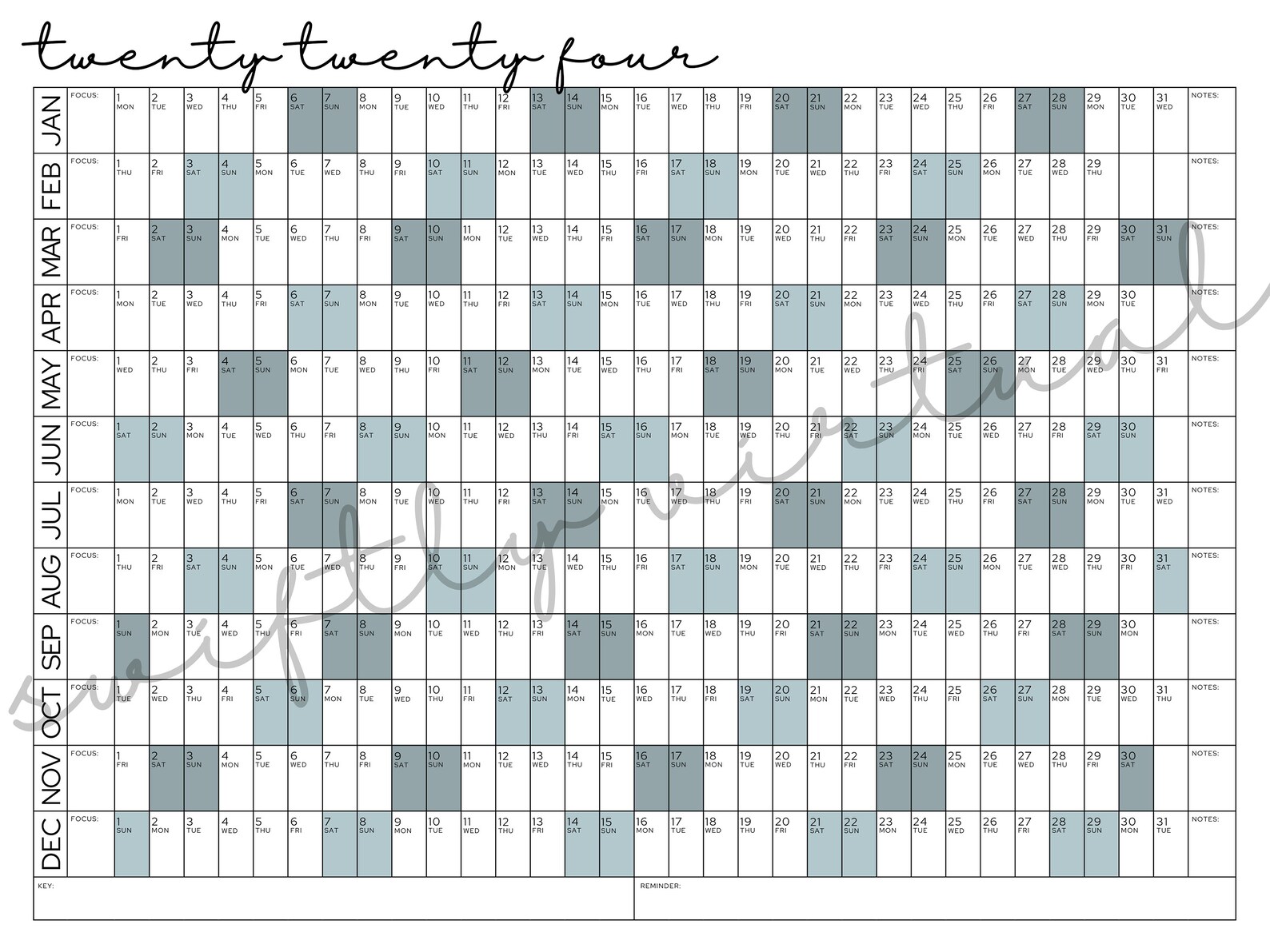 Printable 2024 Wall Calendar Instant Download Digital PDF Planner Year ...