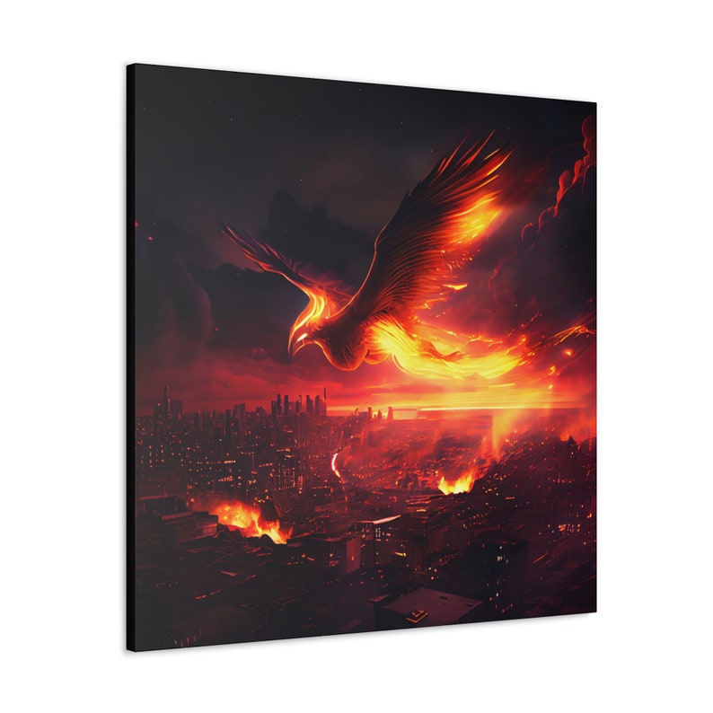 Phoenix Canvas Wall Art Phoenix Flying Over Burning City Etsy