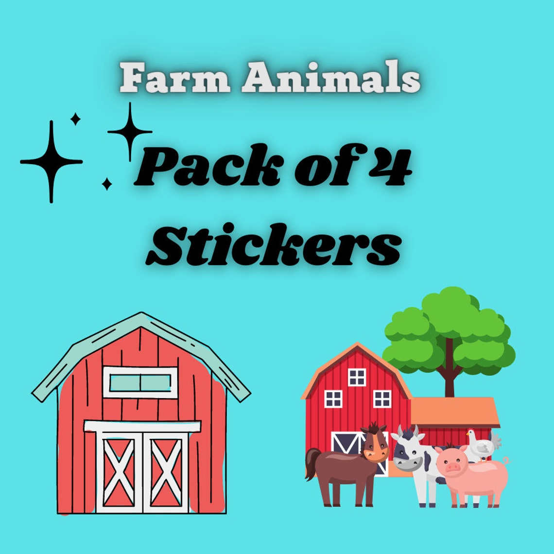 Farm Animal Stickers 4 Pack Waterproof Stickers for Hydroflask Cute