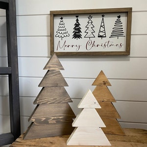 Rustic wooden Christmas trees,holiday decor,Christmas decor,set of 3 trees,solid wood,stained,painted,shelf sitter