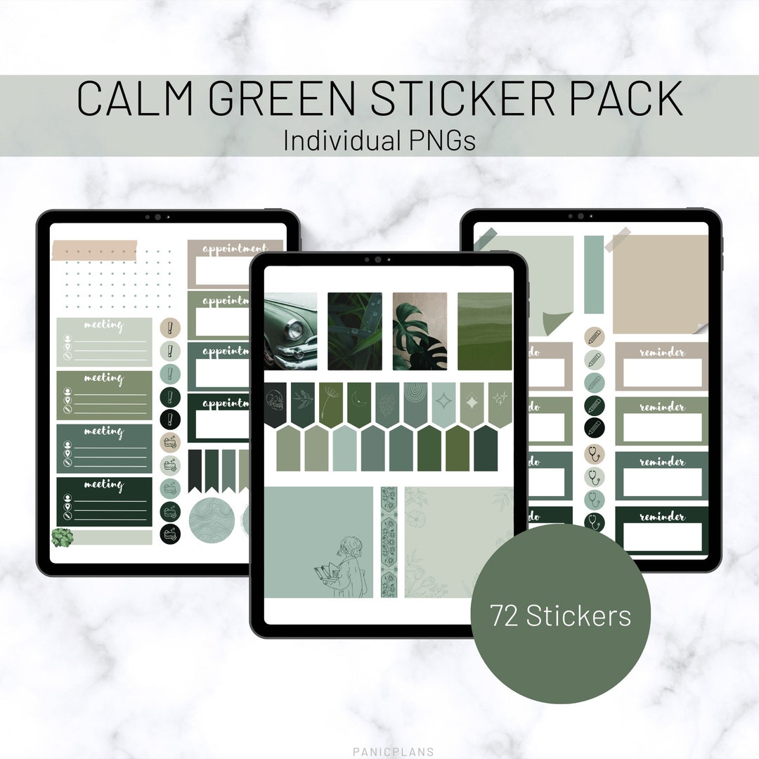 Green Digital Sticker Pack, Individual Pngs for Easy Goodnotes Use - Etsy