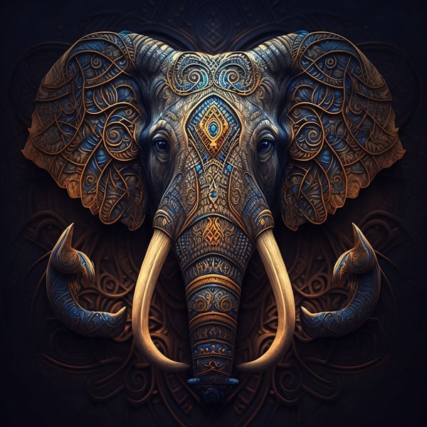 Fractal Elephant Poster: Intricately Detailed Indian Wall Art with Geometric Patterning