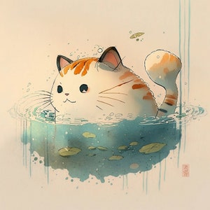 Watercolor Cute Kitty Poster: Charming Cottagecore Aesthetic Wall Art