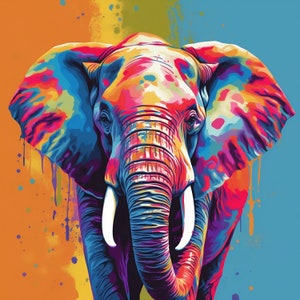 Graceful Giants Poster: Pop Art Style Elephant Art Print - A Colorful Delight