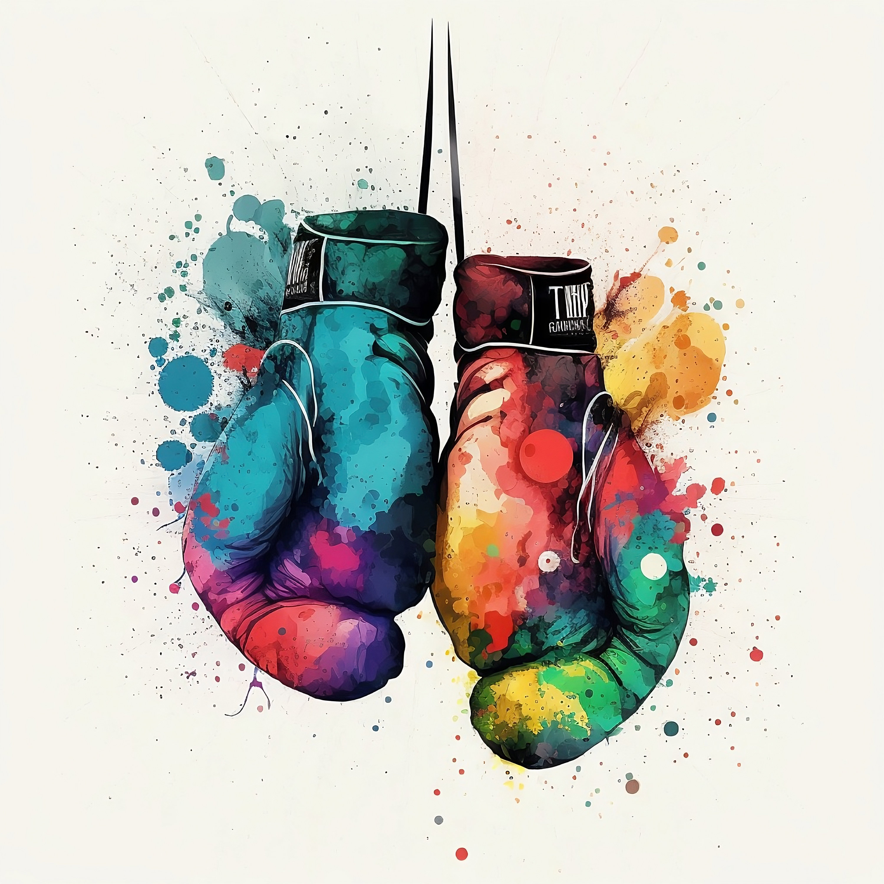 Vintage Boxing Gloves Print Colorful Watercolor Poster to Add
