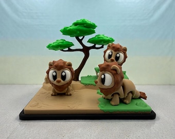 3D Printed Flexi Lions Safari Scene | Miniature Animal Display