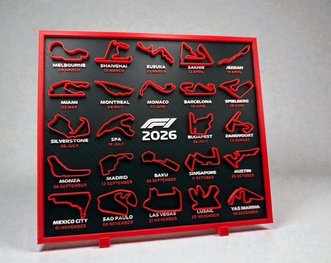 F1 2026 3D Printed Race Calendar – Desk Display