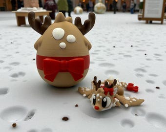 Reindeer Dragon with Matching Egg – Christmas Articulated 3D Printed Collectible Toy