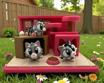 3D Printed Cat Playset Scene | Miniature Furniture & Accessories