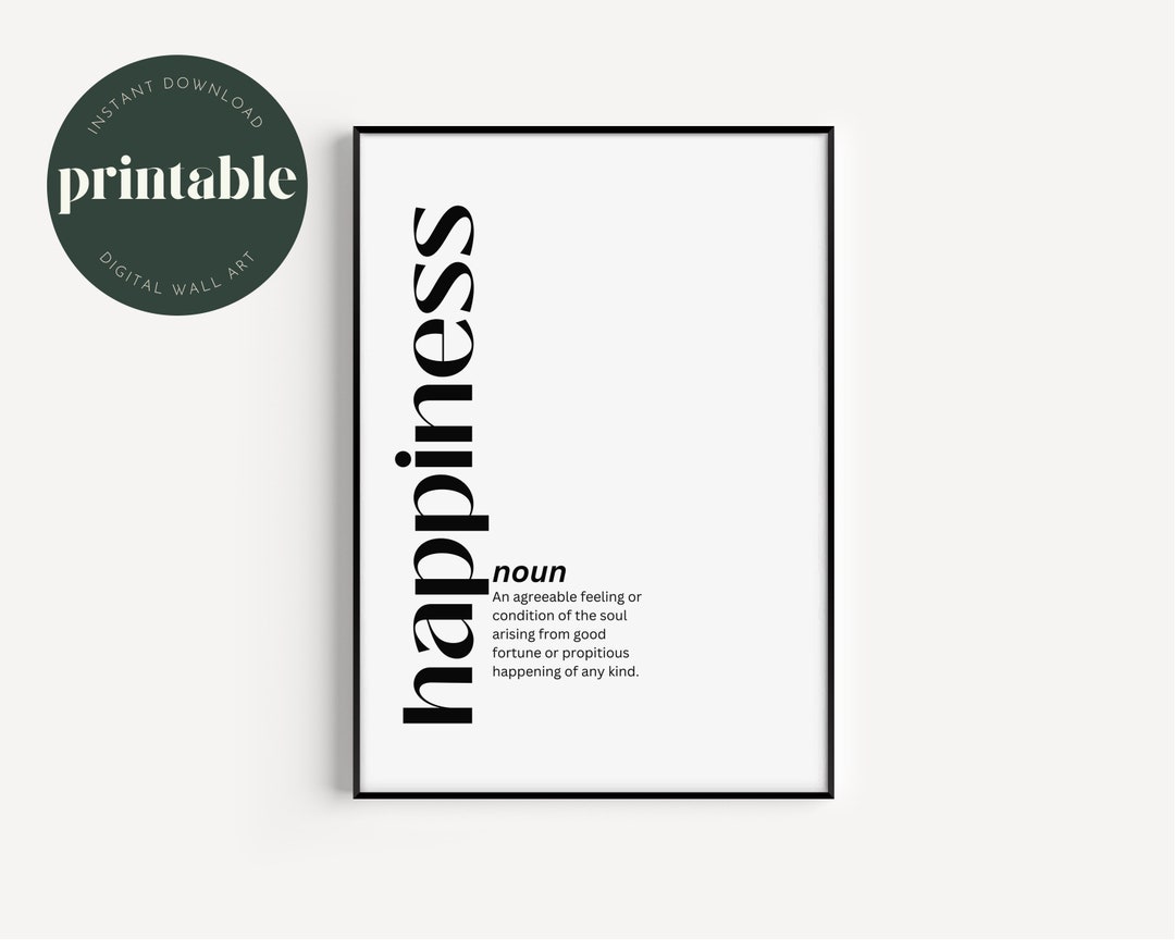 Definition of Happiness Printable Wall Art Printable Digital Art Modern Typography Art Minimal