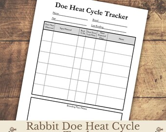 Rabbit Doe Heat Cycle Tracker, Breeding Log Sheet (Digital Download)