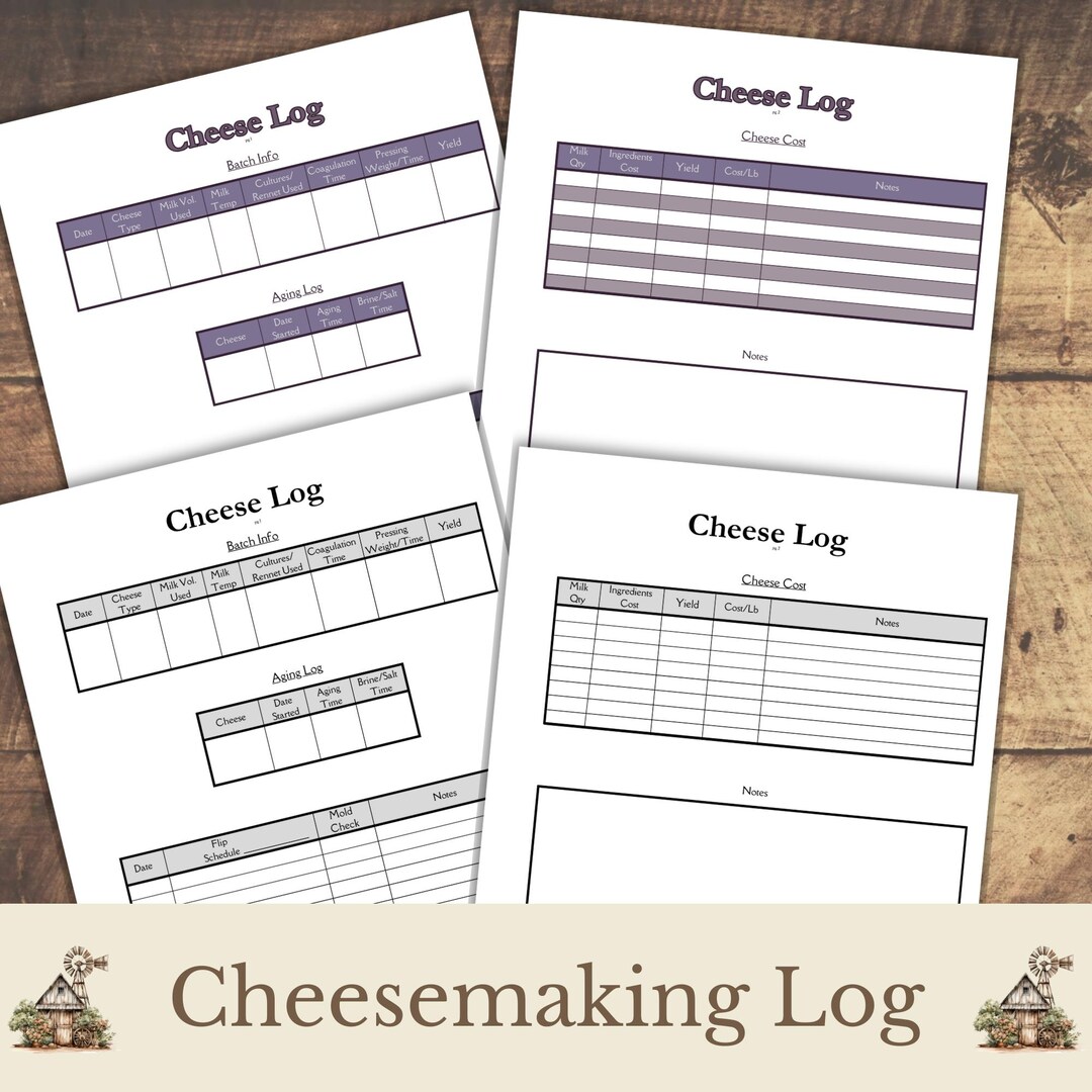 Printable Cheesemaking Sheets, Dairy Log, Farmstead Cheese Journal ...