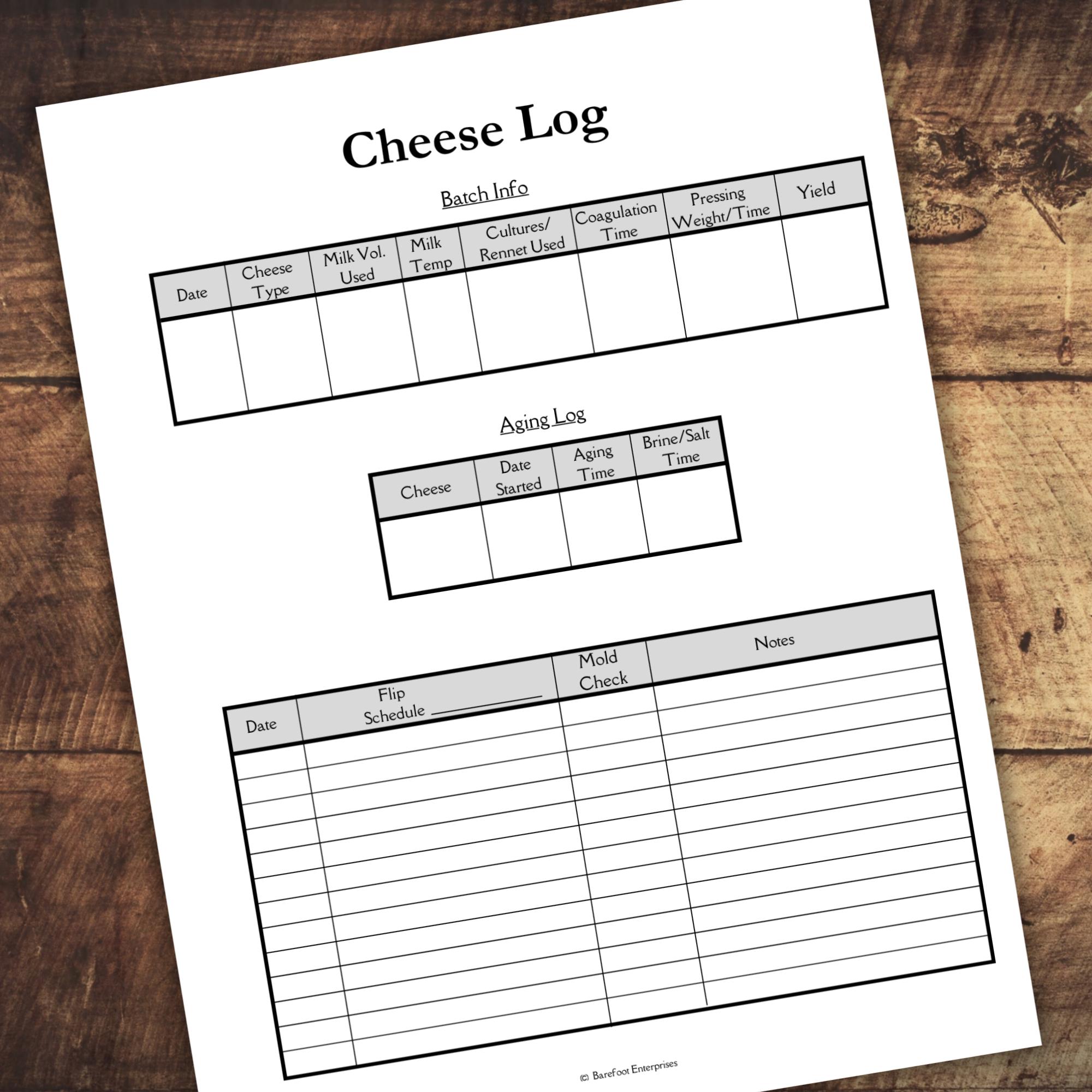 Printable Cheesemaking Sheets, Dairy Log, Farmstead Cheese Journal ...