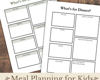 Kids Meal Planner Worksheet, Printable Menu Plan for Kids