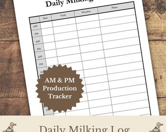 Family Milk Cow Daily Milking Log, AM/PM Production Tracker, Dairy Cow Record Sheet (PDF)