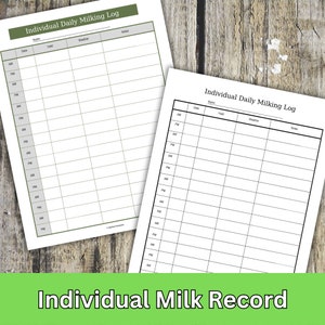 Individual Daily Milk Record, Milking Log, Dairy Printable, Homesteading Management, Digital Download