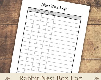 Rabbit Nest Box Log Printable, Kindling Preparation Tracker, Rabbit Breeding Record Sheet