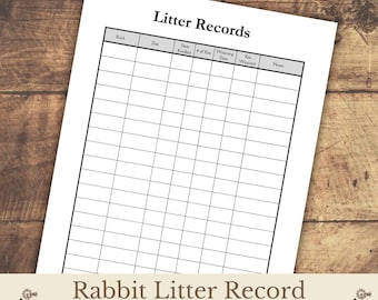 Rabbit Litter Record Printable, Kindling Tracker, Kit Tracking & Weaning Log (PDF Download)