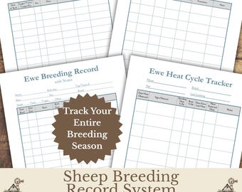 Sheep Breeding Record System, Ewe Lambing Log, Heat Cycle Tracker (PDF)