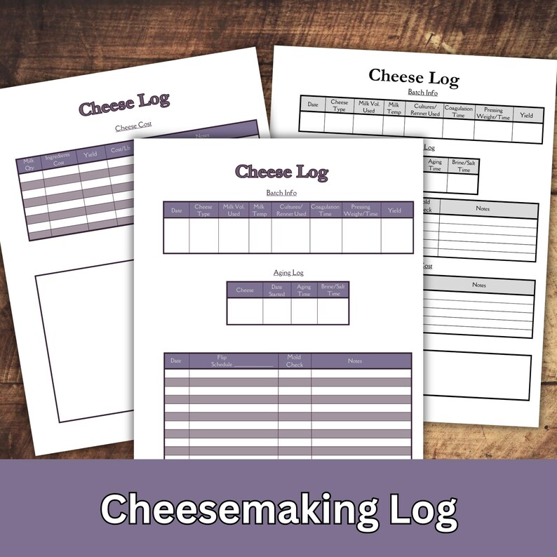 Printable Cheesemaking Sheets, Dairy Log, Farmstead Cheese Journal ...