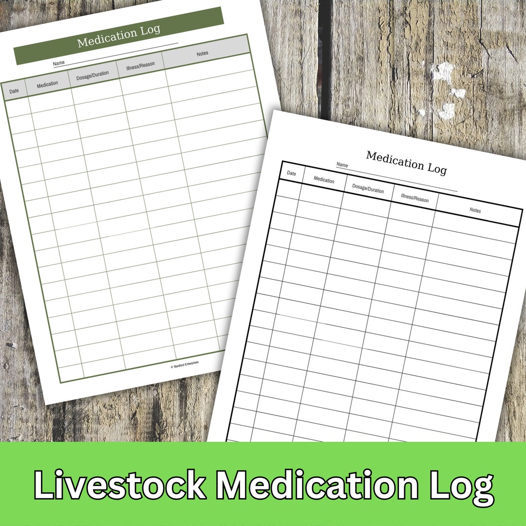 Livestock Medication Log, Homestead Printable Etsy