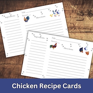 Cartão de receita de frango para impressão, cartões de receita para amantes de frango, cartão de receita 4x6, download digital