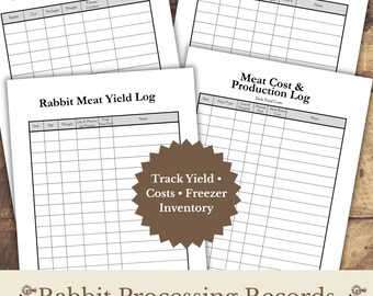 Rabbit Processing Records Printable, Meat Production Log, Meat Yield Tracker, PDF