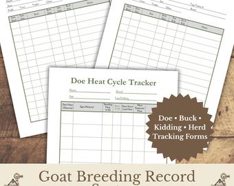Goat Breeding Record System Printable, Doe & Buck Logs, Kidding Tracker, Herd Breeding Management Forms PDF