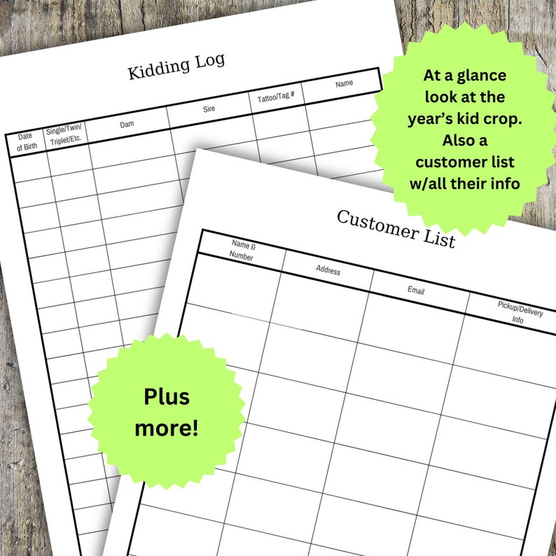 Goat Breeding Logs, Printable Livestock Planner, Dairy Goat Records ...