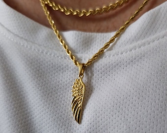 Ala de ángel de la guarda, juego de colgante de ala de oro de 18 quilates, colgante de oro para hombre, collar para hombre, acero inoxidable, envío con seguimiento gratuito, regalo para él,