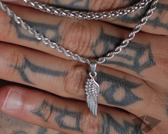 Silver Wing Necklace Set, Mens Pendant, Mens Necklace, Stainless Steel, Free Tracked Shpping, Gift for him, Guardian Angel Wing,