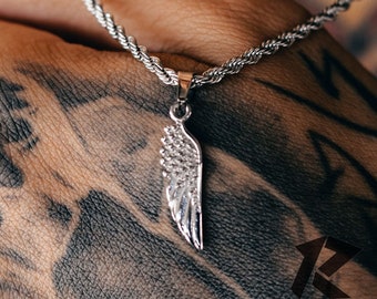 Collar de ala de plata, colgante para hombre, collar para hombre, collar de ala de ángel para hombre, cadena y colgante, regalo para él, collar de hombre de plata,