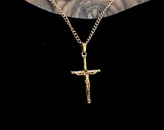 18K Gold Crucifix Necklace, Cross Necklace, Mens Pendants, Mens Necklace, Free Tracked Shipping, Chain & Pendant, Gift for him