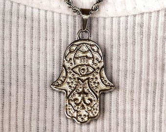Hamsa Hand Pendant, Stainless Steel, Hamsa Necklace, Mens Pendants, Mens Necklace, Free Tracked Shipping, Chain & Pendant, Gift for him