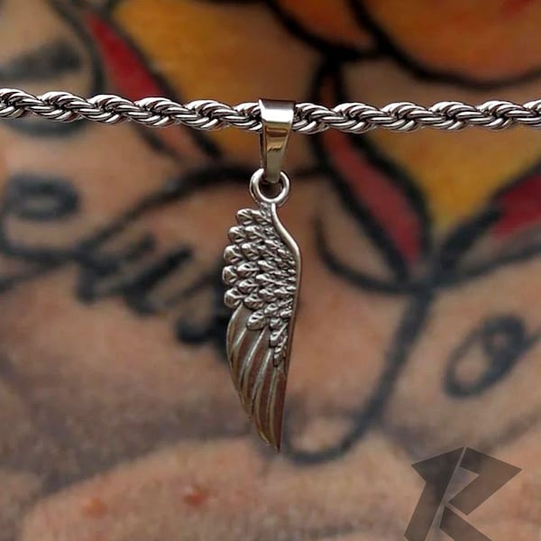 Silver Guardian Angel Wing Necklace, Mens Pendant, Mens Necklace, Stainless Steel, Free Tracked Shpping, Chain & Pendant, Gift for him,