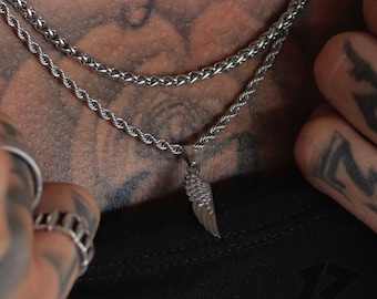 Silver Angel Wing Necklace Set, Mens Pendant, Mens Necklace, Stainless Steel, Free Tracked Shpping, Gift for him, Guardian Angel Wing,