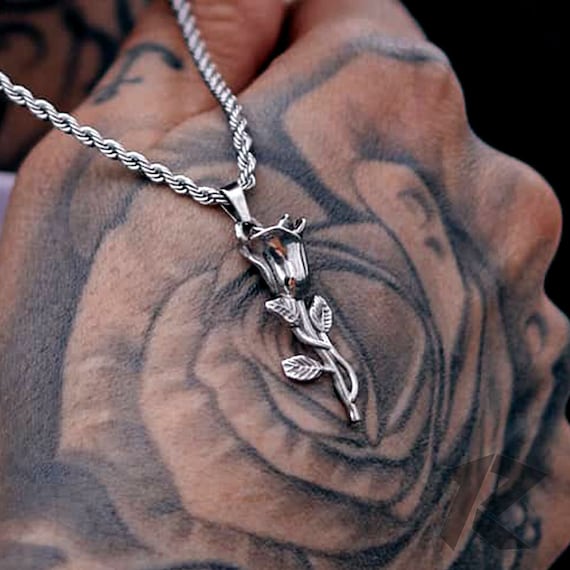 Silver Rose Pendant Necklace, Rose Flower Necklace