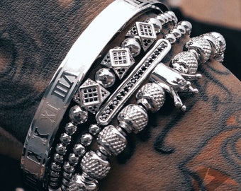 Silver Bracelet Set, Mens bracelet, Bracelets for men, Stainless Steel, Free Tracked Shipping, Gift for him, 4 Piece Set, Silver Bracelet,