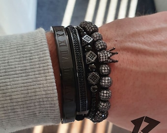 Mens Bracelet, 4 Piece Set, Black Beaded Bracelet, Bracelets For Men, Men Bracelet Set, Bracelet Man, Adjustable, Beaded Bracelet,