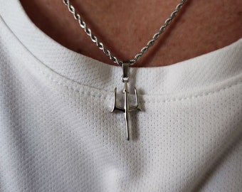 Trident Pendant Necklace, Silver Neptune Poseidon Trident Necklace, 316L Stainless Steel, Mens Necklace, Necklace for men, Greek Necklace,