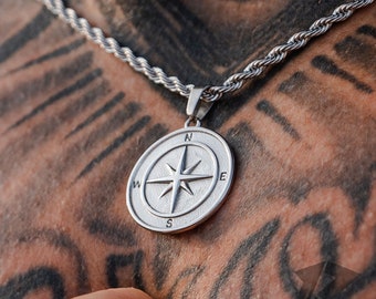 Herren Halskette, Kompass Halskette, Reise Halskette, Nordstern, Edelstahl, Schmuck mit Sendungsverfolgung, Geschenk für Ihn, Kette & Anhänger,