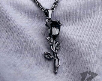 Silver Rose Pendant Necklace, Rose Flower Necklace, Stainless Steel, Free Tracked Shipping, Gift for him, Chian & Pendant, Mens Necklace,