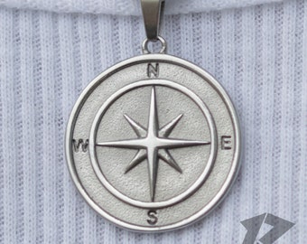 Kompass Anhänger, Reise Halskette, Nordstern, Edelstahl, Kostenloser Versand, Geschenk für Ihn, Kette & Anhänger, Herren Halskette,