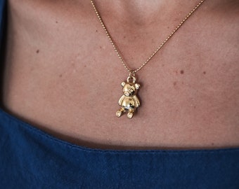 18K Gold Bear Charm Pendant, Teddy Bear Cute Necklace, Girls Necklace, Gift for her, Teddy Bear Charm, Womens Necklace,