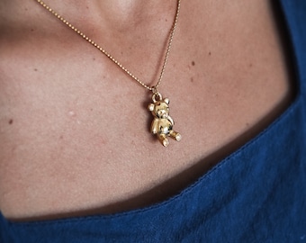18K Gold Cute Teddy Bear Pendant Necklace, Dainty Teddy Bear Necklace, Gold Birthday Gift Necklace, Gift for Best Friend