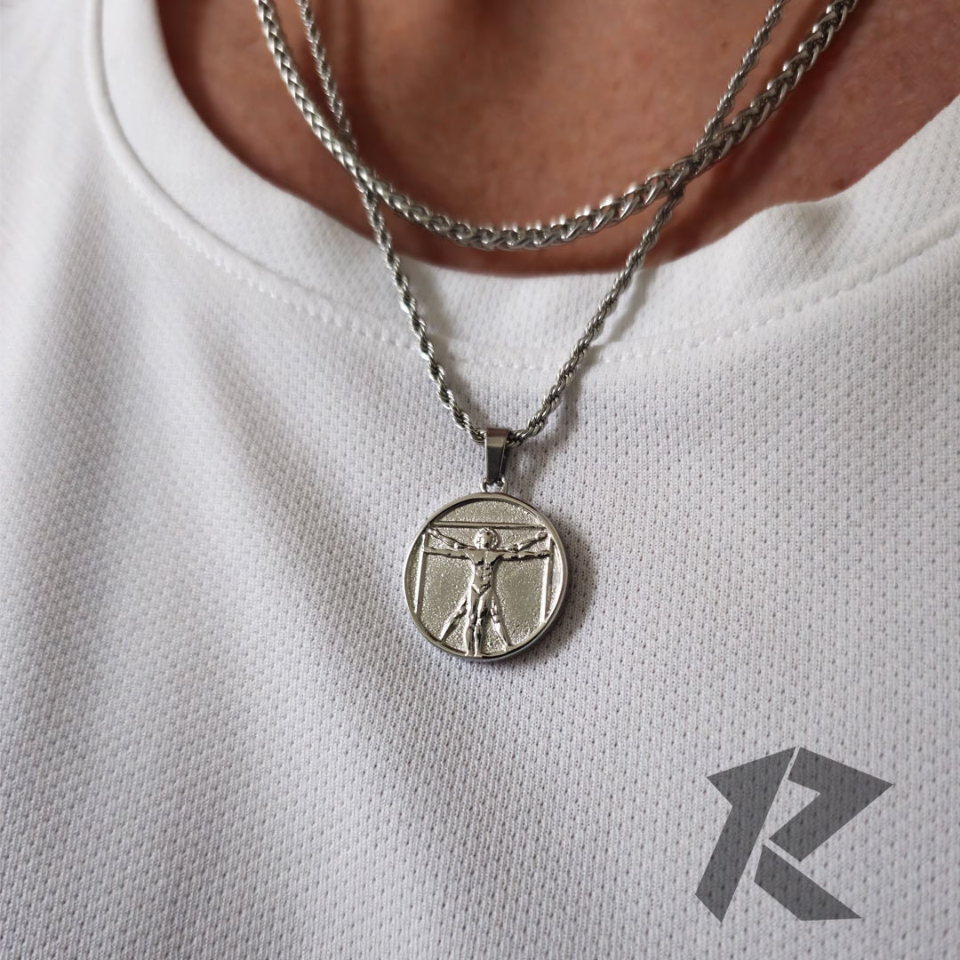 暮らしに便利なアイテム Vitruvian Vinci Da Silver Man Humankind Mens Set, Pendant シルバー