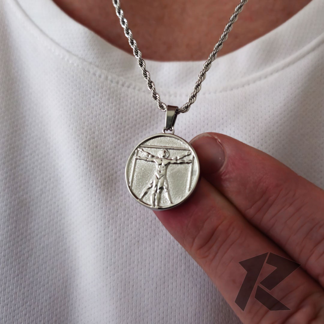 アクセサリー PS: The Vitruvian Man Silver Pendant Silver Vitruvian Man Handmade Silver Necklace, Da Vinci