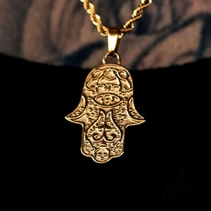 18K Gold Hamsa Anhänger, Edelstahl, Hamsa Halskette, Herren Anhänger, Herren Halskette, Kostenloser Versand, Kette & Anhänger, Geschenk für Ihn