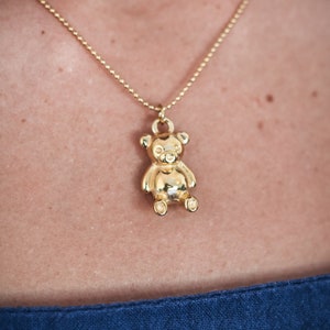 18K Gold Teddy Bear Pendant Necklace, Cartoon Teddy Bear Necklace, Womens Necklace, Girls Necklace, Teddy Bear Charm Pendant, Gift for her,