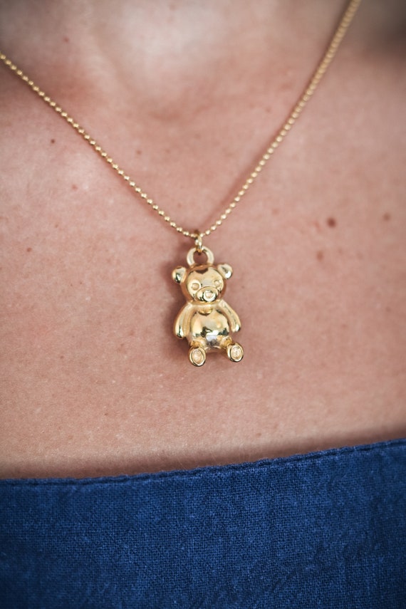 18K Gold Cute Teddy Bear Pendant Necklace, Dainty Teddy Bear